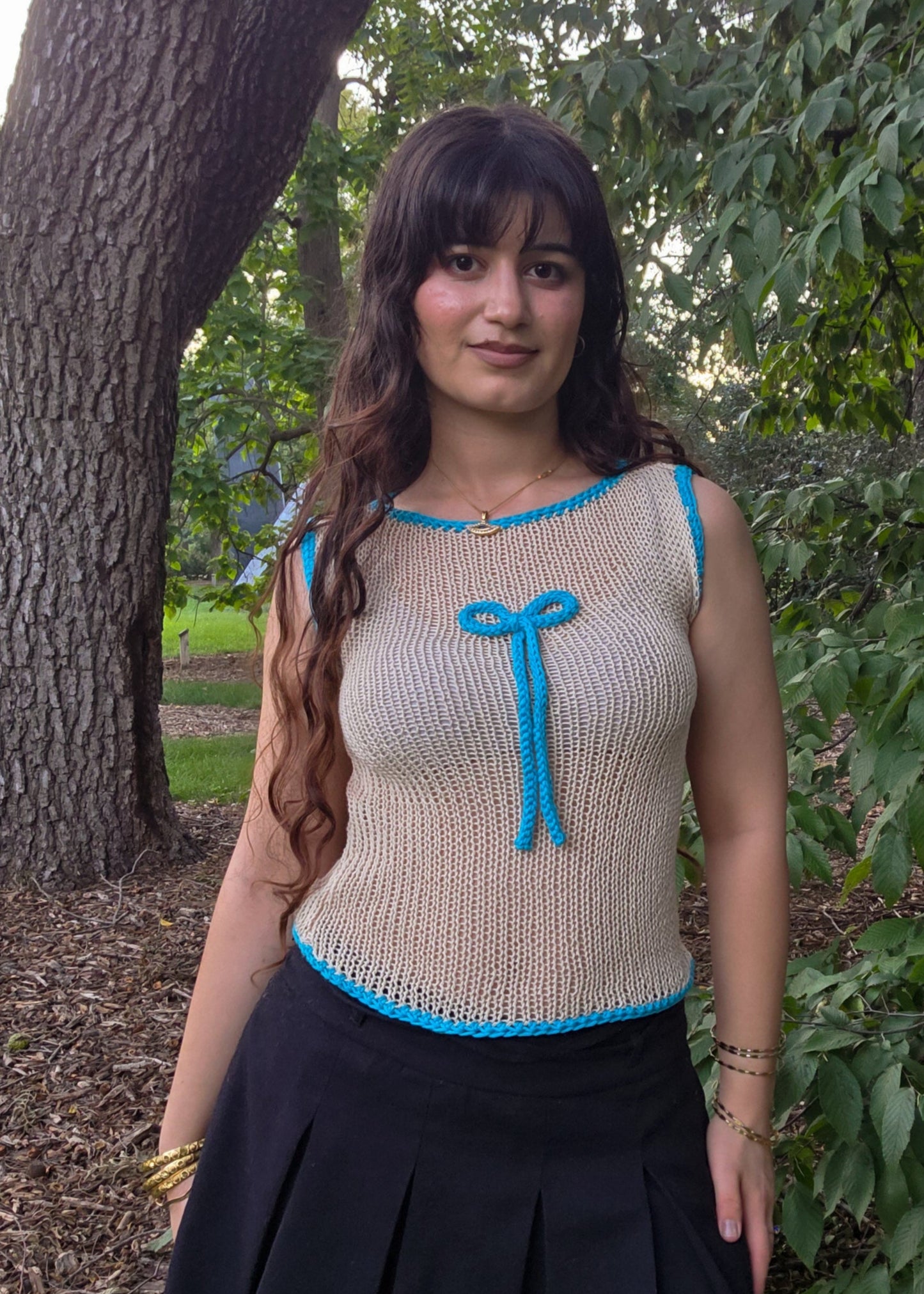 Blue bow top