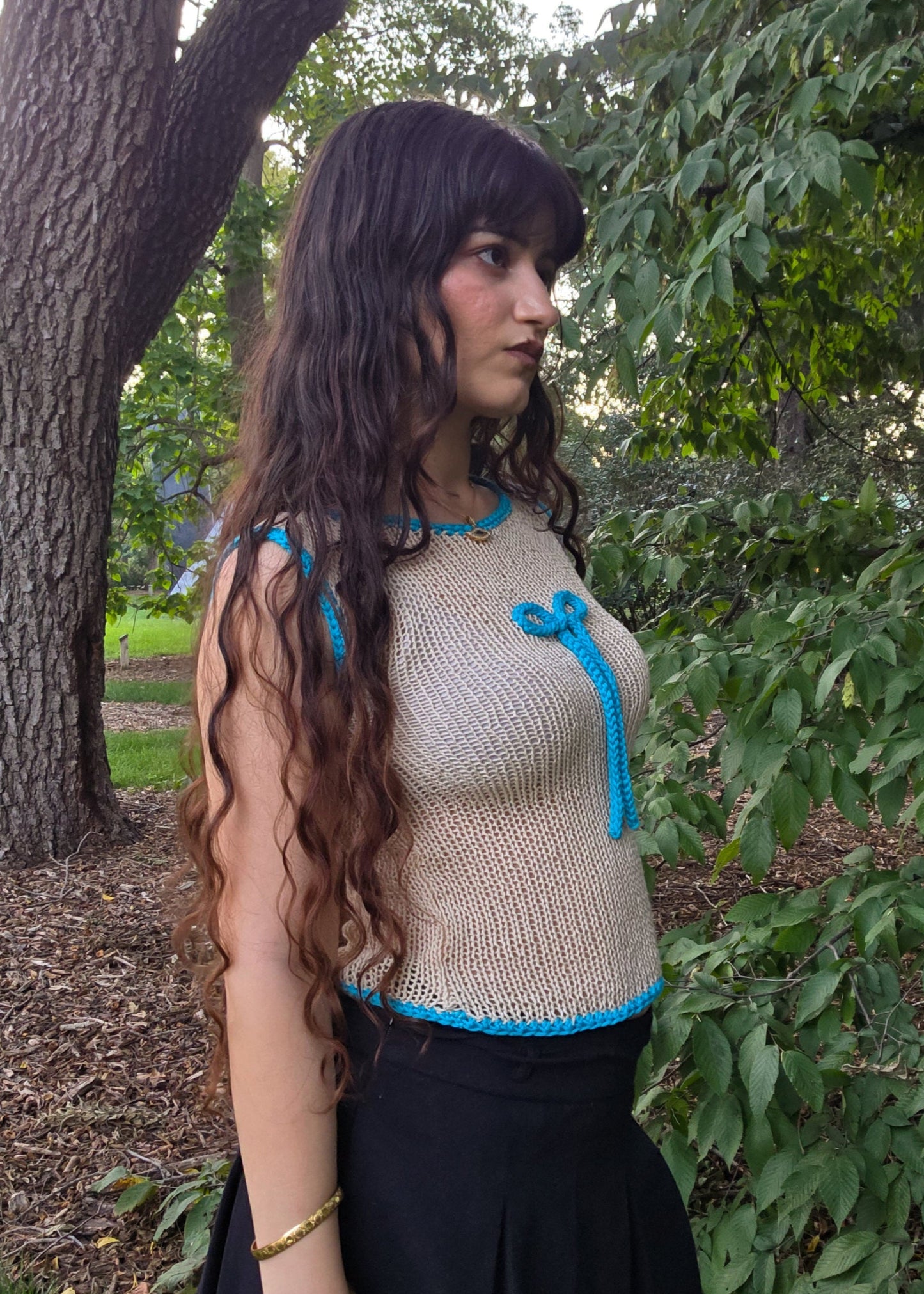 Blue bow top