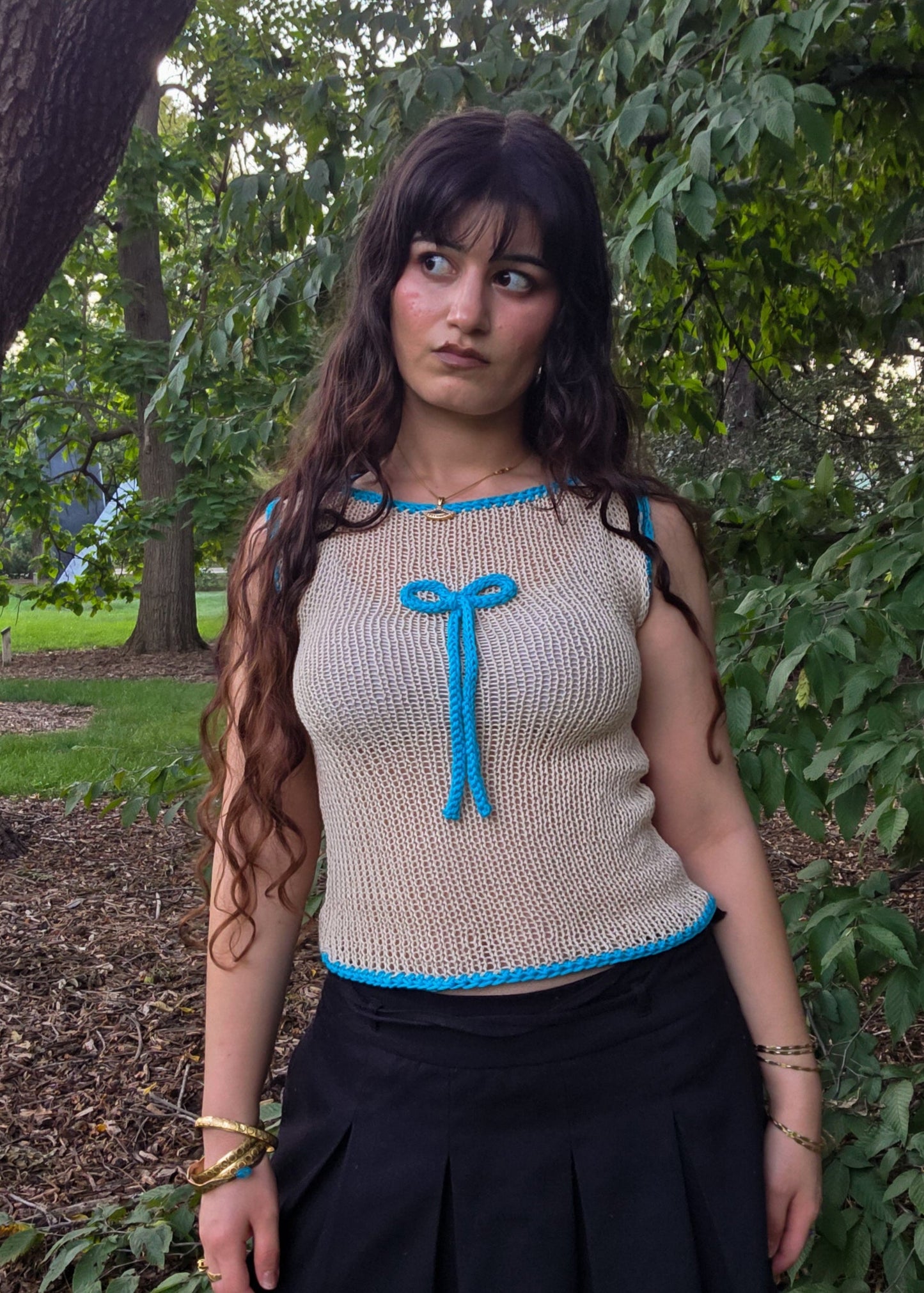Blue bow top