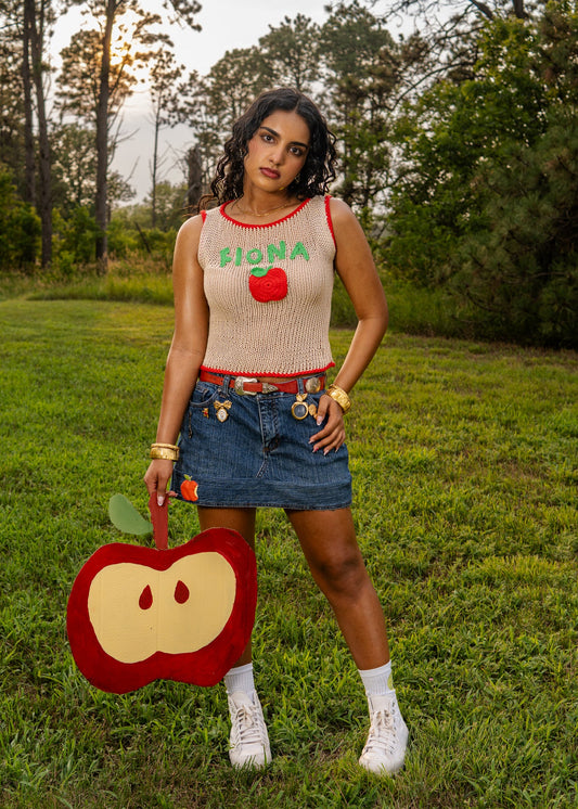 Apple denim skirt
